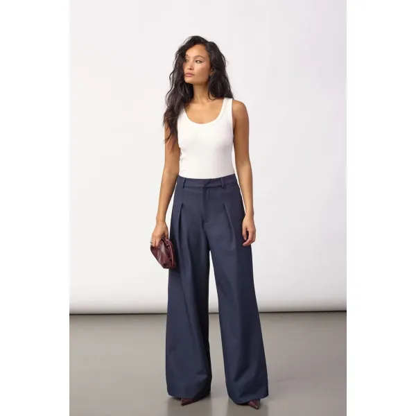 Luna Pleat Pant – Navy bukse med vide ben fra Co'Couture 