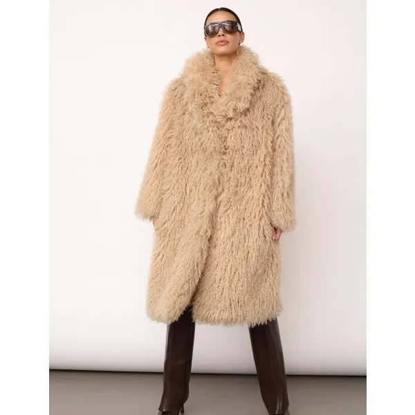 Rakel Long Furry Coat – Beige fuskepelskåpe fra Co'Couture 