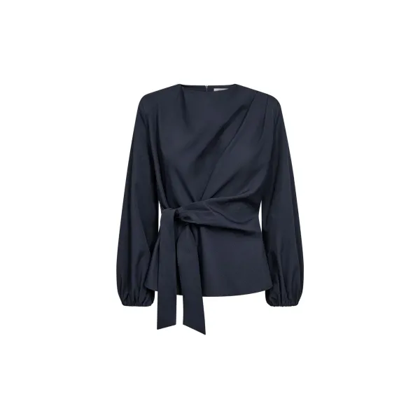 Luna Tie Blouse – Navy bluse med knytebånd fra Co'Couture