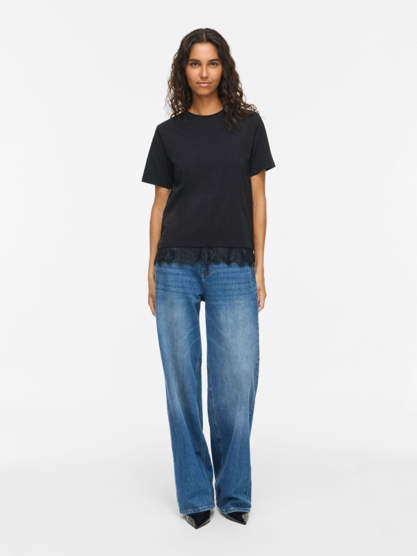 VILA VINora Lace T-shirt, svart - Image 6