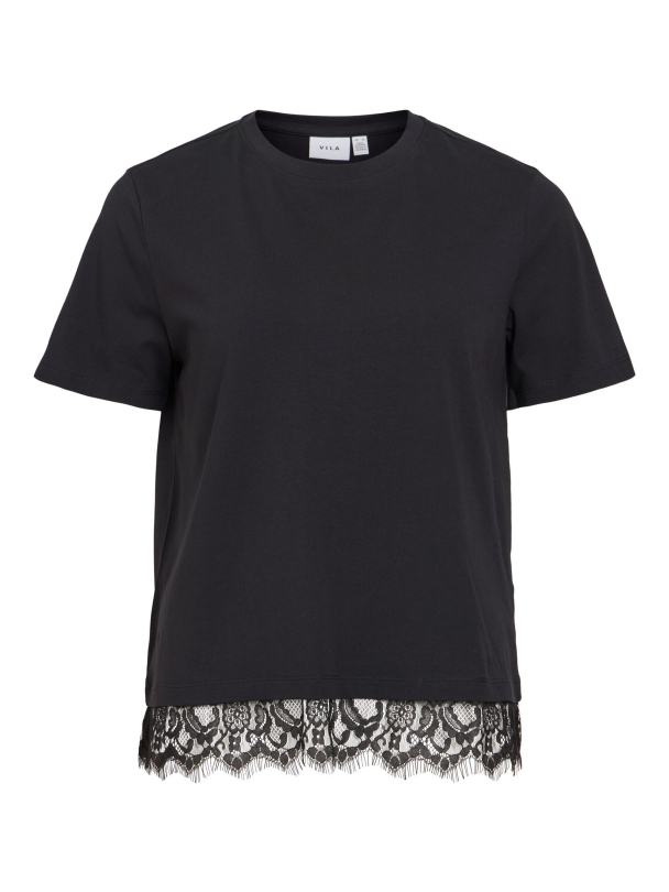 VILA VINora Lace T-shirt, svart - Image 3