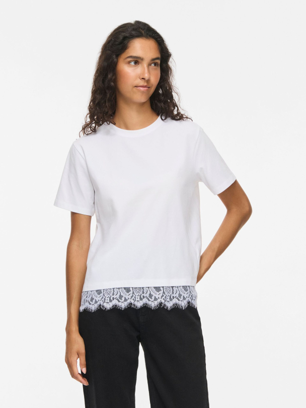 VILA VINora Lace T-shirt, hvit - Image 1