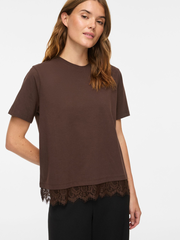 VILA VINora Lace T-shirt, brun - Image 1
