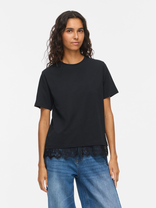 VILA VINora Lace T-shirt, svart - Image 1