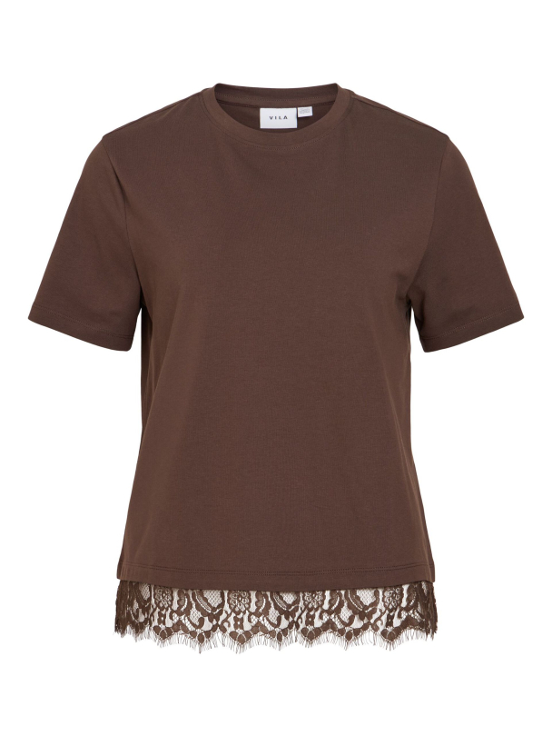 VILA VINora Lace T-shirt, brun - Image 3