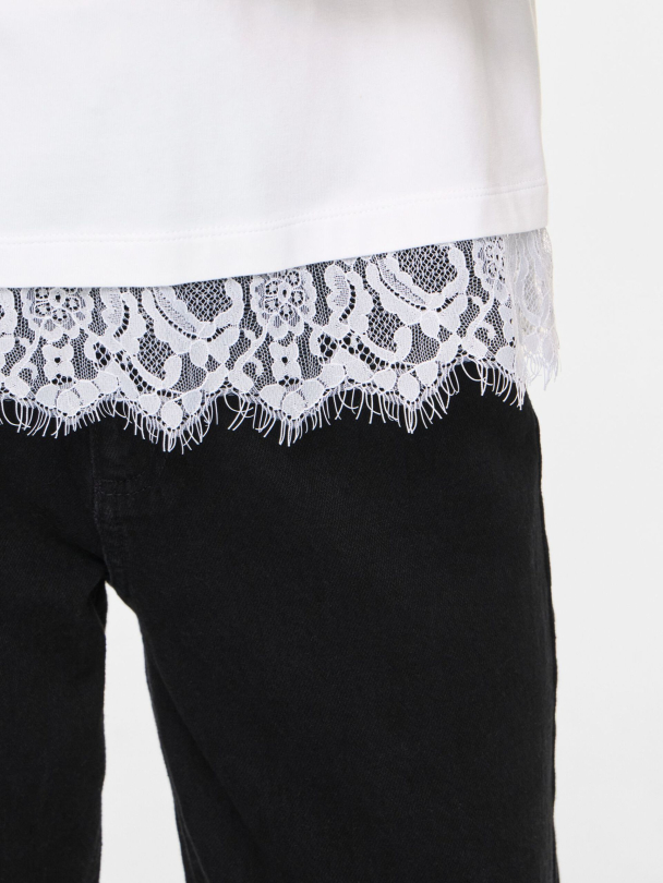 VILA VINora Lace T-shirt, hvit - Image 3