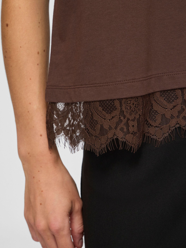 VILA VINora Lace T-shirt, brun - Image 5