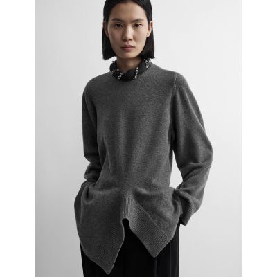 Asymmetric Cashmere Knit Grey Melange