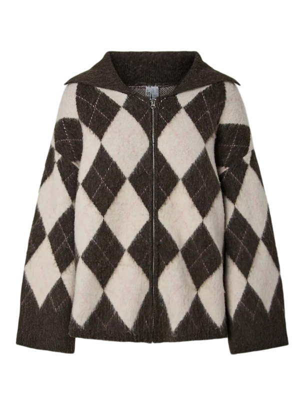 PCALVA LS LOOSE CHECK KNIT CARDIGAN - Image 1