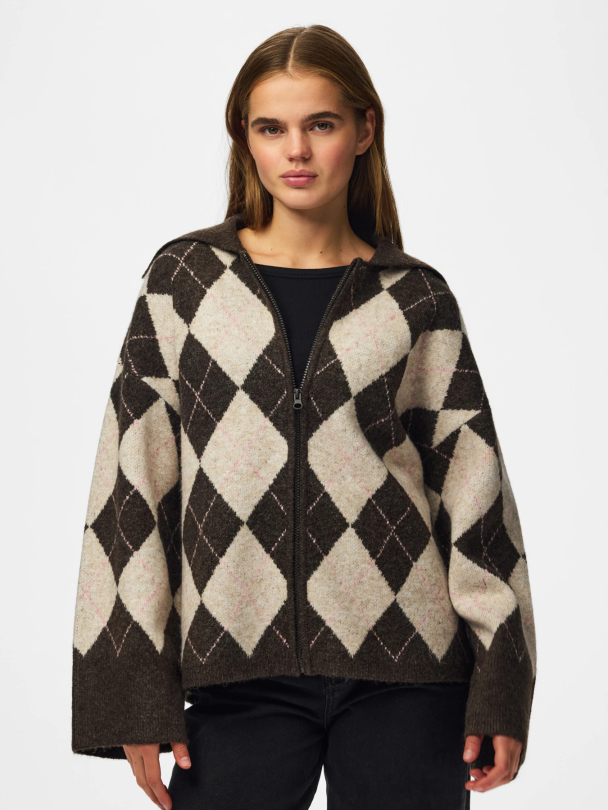 PCALVA LS LOOSE CHECK KNIT CARDIGAN - Image 2