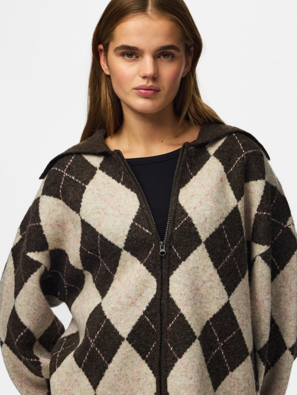 PCALVA LS LOOSE CHECK KNIT CARDIGAN - Image 3
