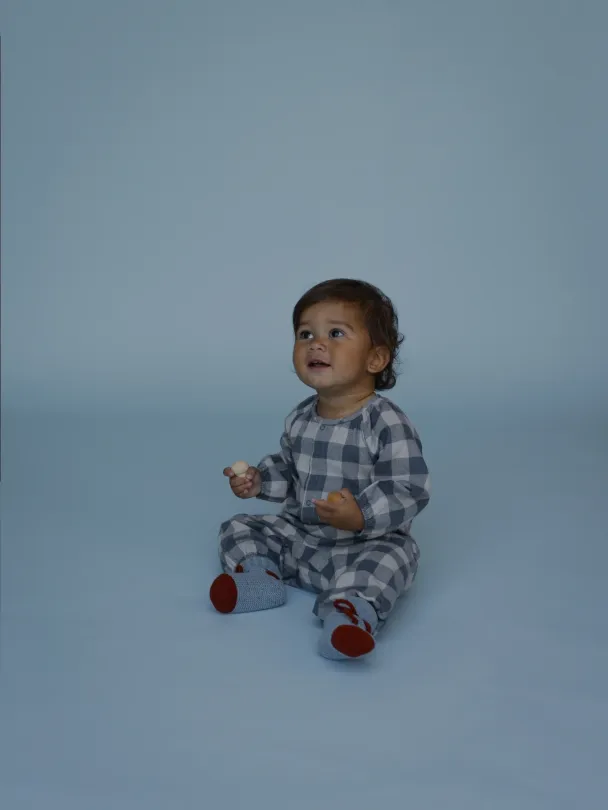 Fog Blue Gingham Onesie - Image 4
