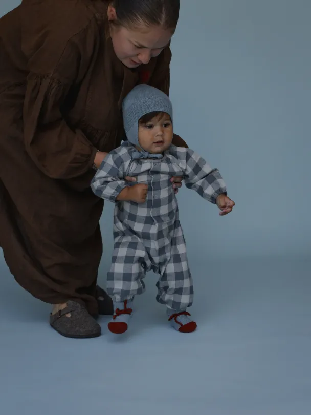 Fog Blue Gingham Onesie - Image 5