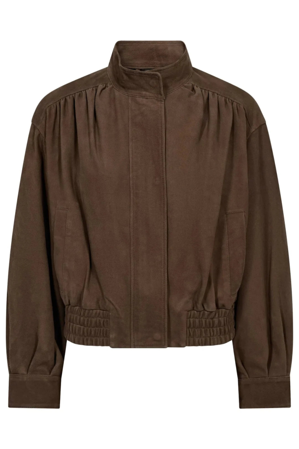 Suede Gather Crop Jacket - Walnut - Image 1