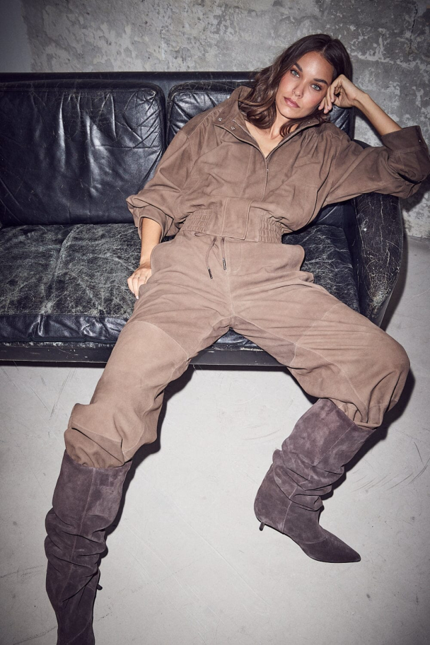 Suede Gather Crop Jacket - Walnut - Image 4
