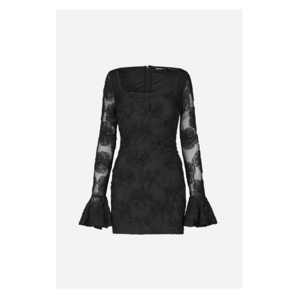 Flower Mesh LS Mini Dress – Black - Image 2