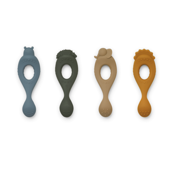 Liva silicone spoon 4-pack, Safari/blue multi mix - Liewood