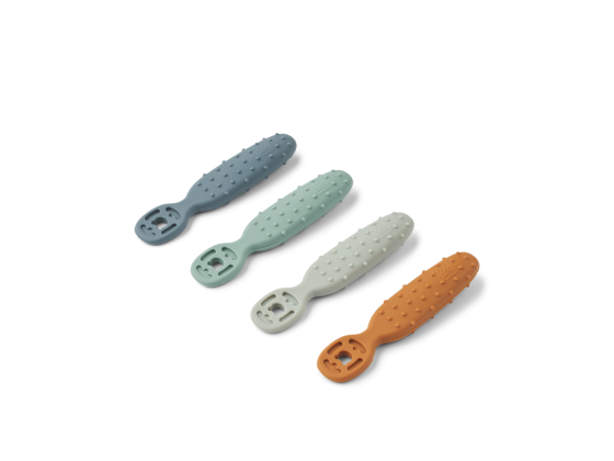 Caelia Baby Learning Spoon 4-Pack, Whale blue multi mix - Liewood