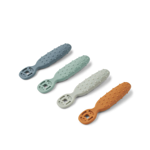 Caelia Baby Learning Spoon 4-Pack, Whale blue multi mix - Liewood