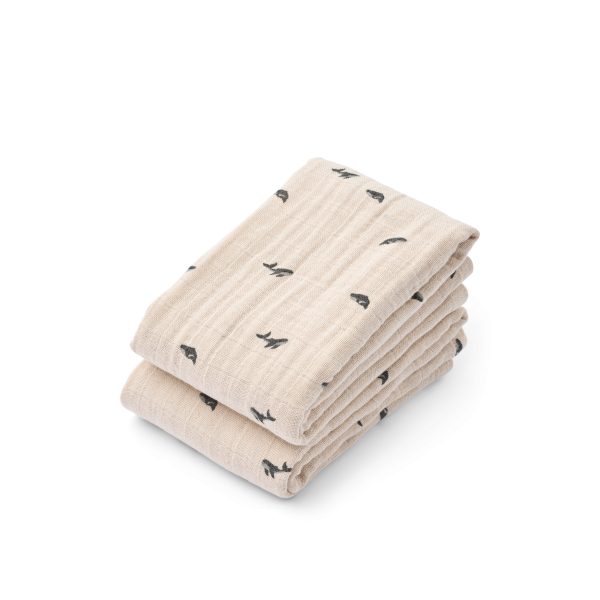Lewis Muslin Cloth 2-Pack, Mini whale / Sandy - Liewood
