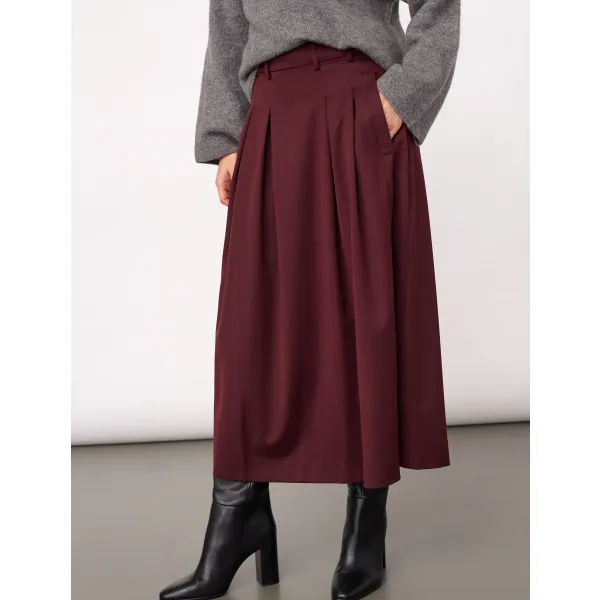 Terry Pleat Skirt – Vinrødt midiskjørt med legg fra Co'Couture 
