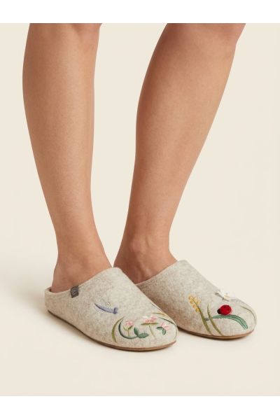 Flyflot Tøfler Pilar m/blomster Ull 