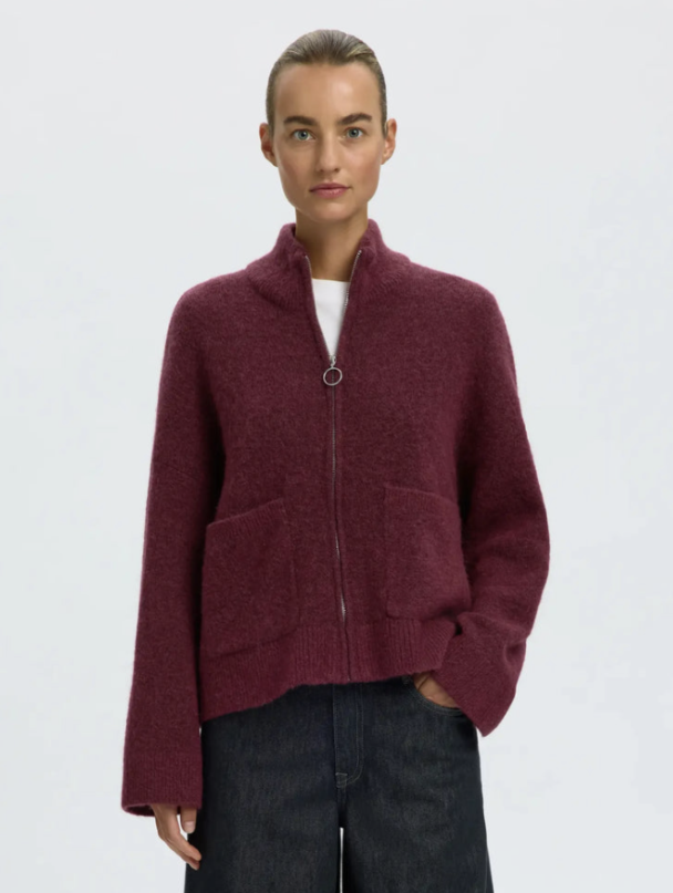 Sia Ras Zipper Cardigan - Tawny Port   - Image 1
