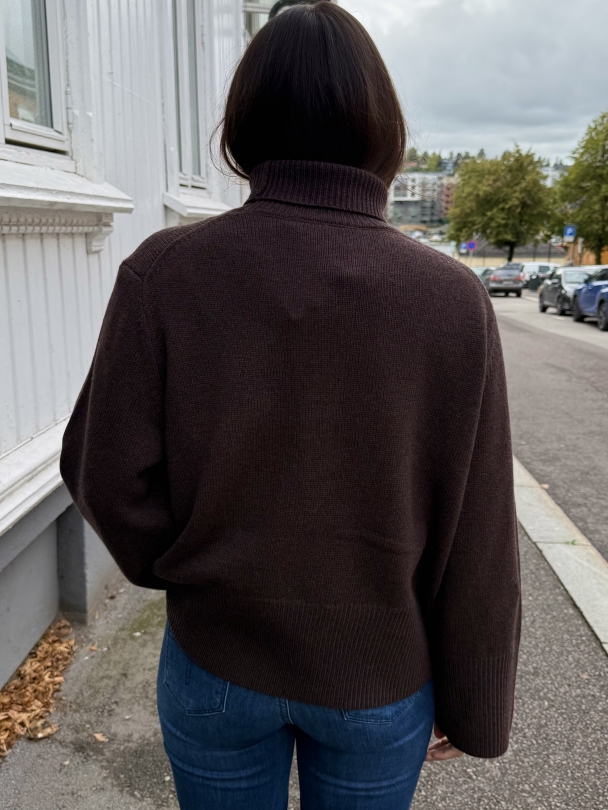 Alpha Knit T-Neck - Dark Brown Melange - Image 3