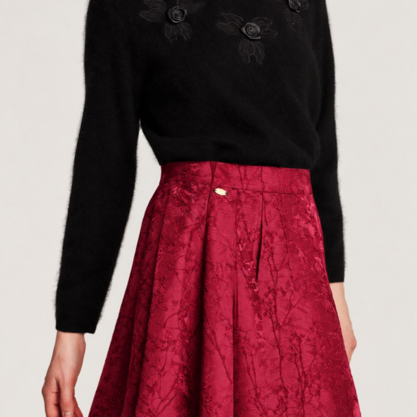 Brocade Mini Skirt - Cherry