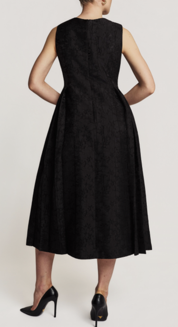 Brocade Pleated Midi Dress - Black - Image 2