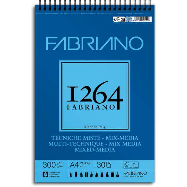 Fabriano 1264 Mixed Media – Spiral 300g 30ark – A4