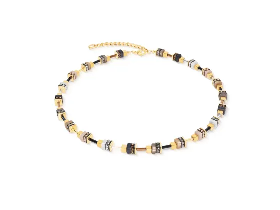 GEOCUBE Necklace Urban Nature Cube Beige & Gold