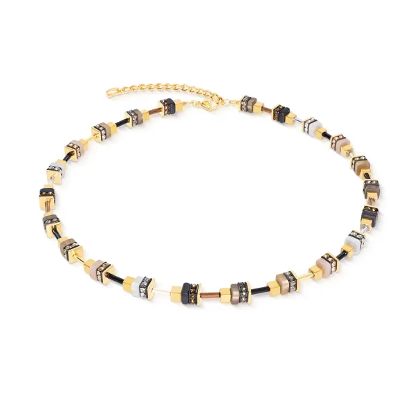 GEOCUBE Necklace Urban Nature Cube Beige & Gold