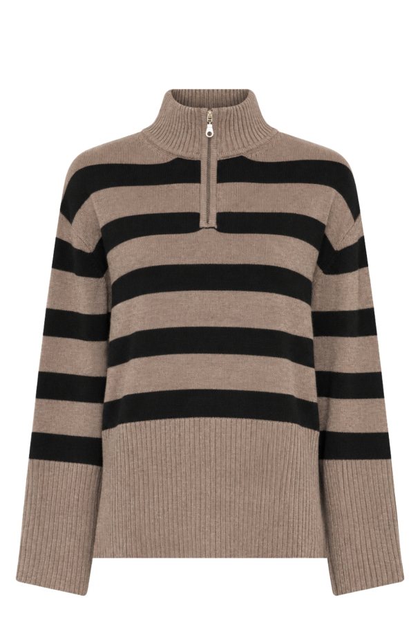 M Jeans Lea stripet genser med halfzip