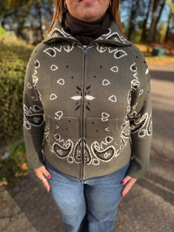 Paisley Zip Jacket - Khaki  - Image 1