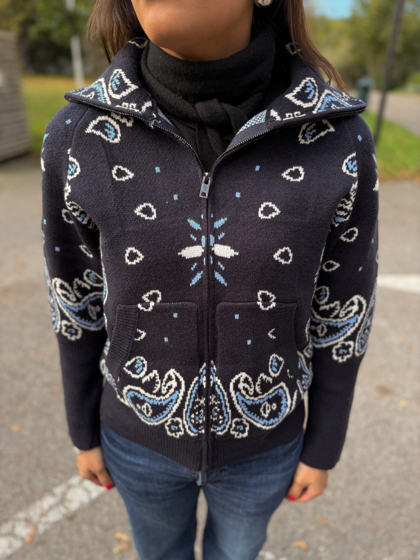 Paisley Zip Jacket - Navy - Image 1