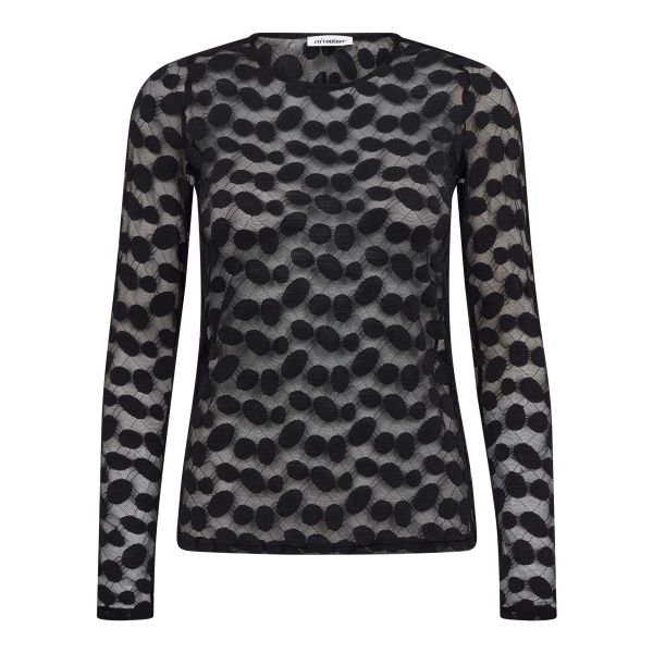 Penola O-Neck - Sort blondetopp med prikker fra Co'Couture