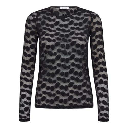 Penola O-Neck - Sort blondetopp med prikker fra Co'Couture