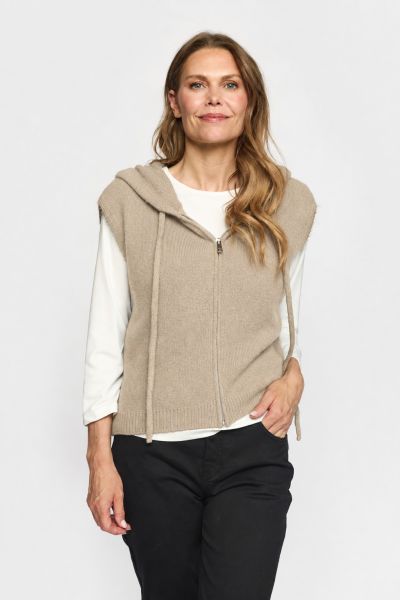 Ella Strikket Vest m/hette Sand