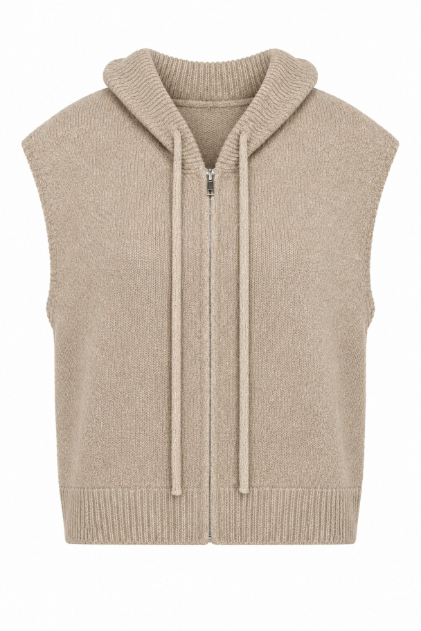 Ella Strikket Vest m/hette Sand - Image 2