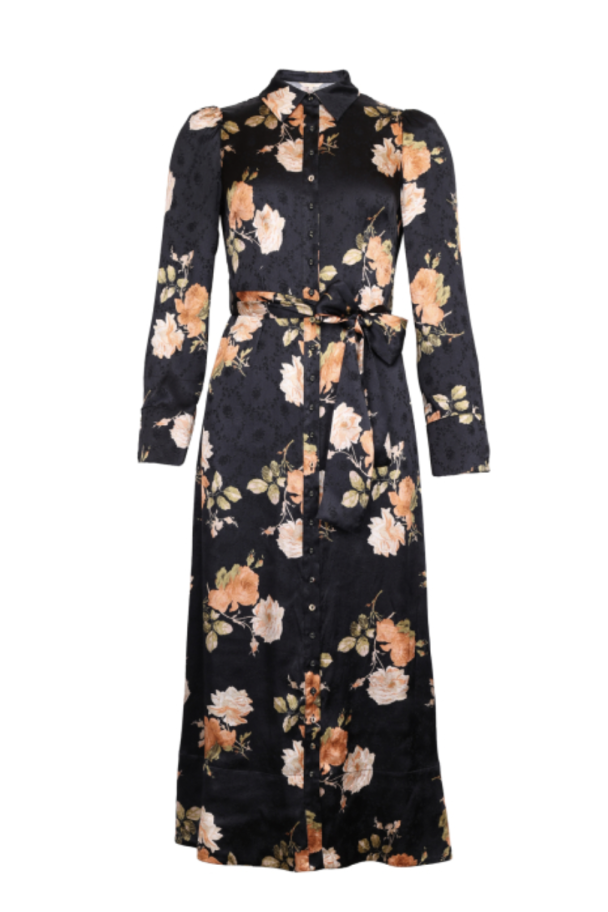 Jacquard Tieband Dress - Midnight Roses