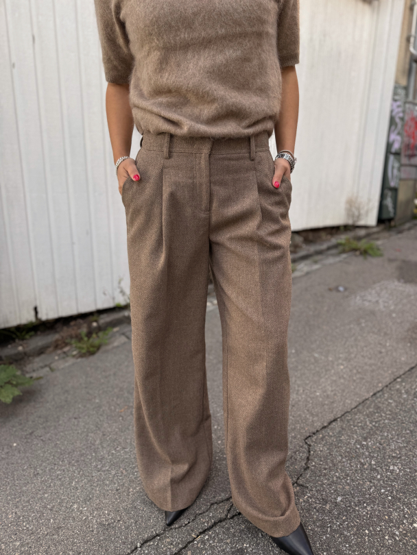 Rousaga Mae Wide Fit Trousers - Taupe - Image 1