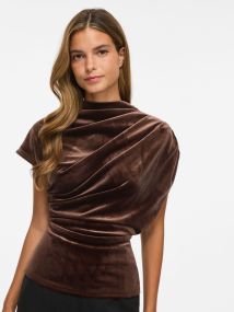 VILIVAS HIGH NECK CAP SLEEVE TOP, brun -5.jpg