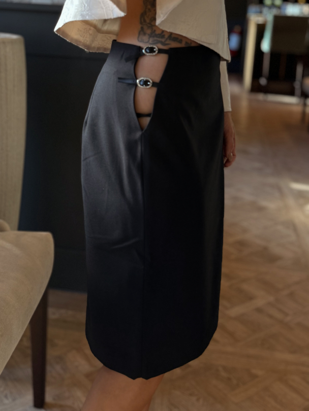 Cut Out Rhinestone Skirt – Black - Image 4