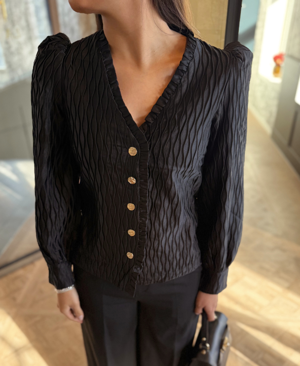 Ripple V-Neck Shirt - Black  - Image 1