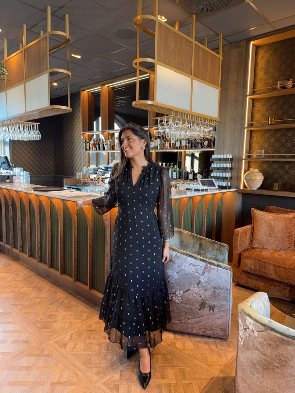 Mena Long Dress – Black/Silver Dots - Image 3