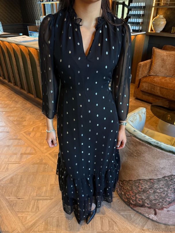 Mena Long Dress – Black/Silver Dots - Image 1