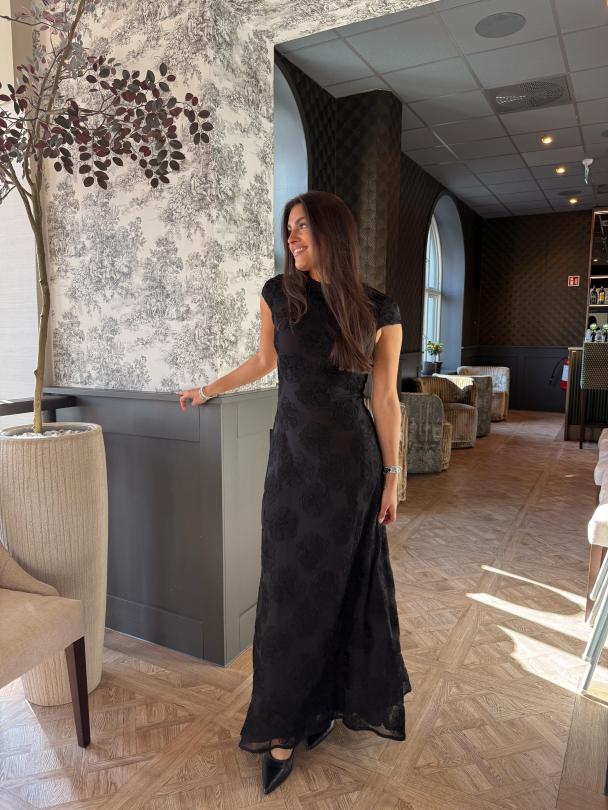 Flower Mesh Maxi Dress – Black - Image 3