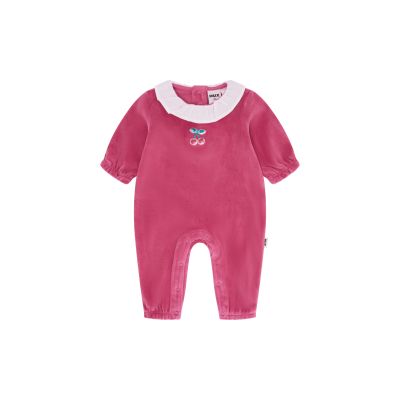 Velour Cherry Frill Neck Romper - Cherry