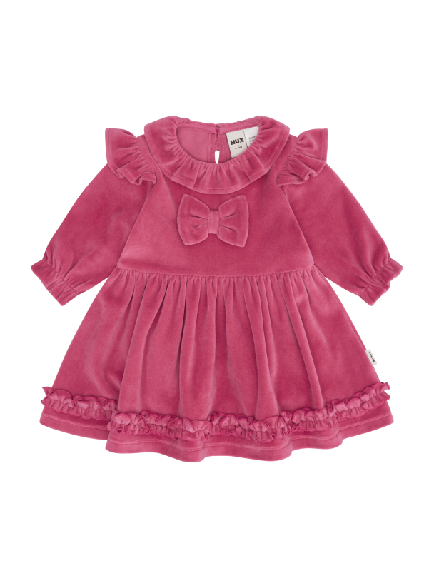 Velour Bow Frill Dress - Cherry - Image 1